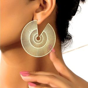 Gold Cut Out Circle Gold Statement Earrings
